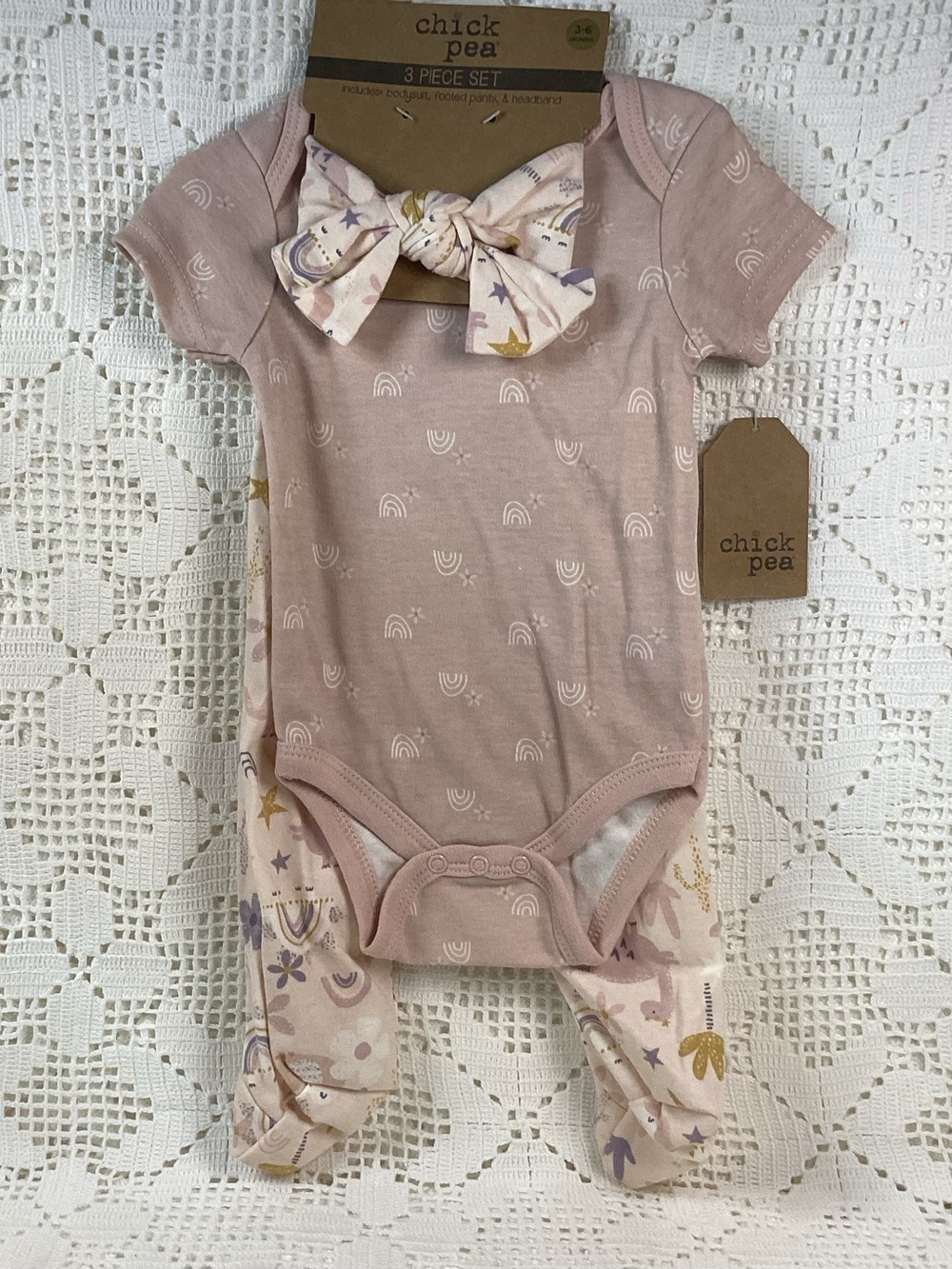 chick pea Dusty Pink Rainbow & Star 3-Piece Bodysuit Set